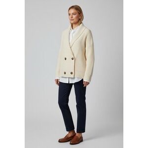 Joe Fresh Cream Ribbed Large Double Breasted Cardigan Sweater Shawl Collar